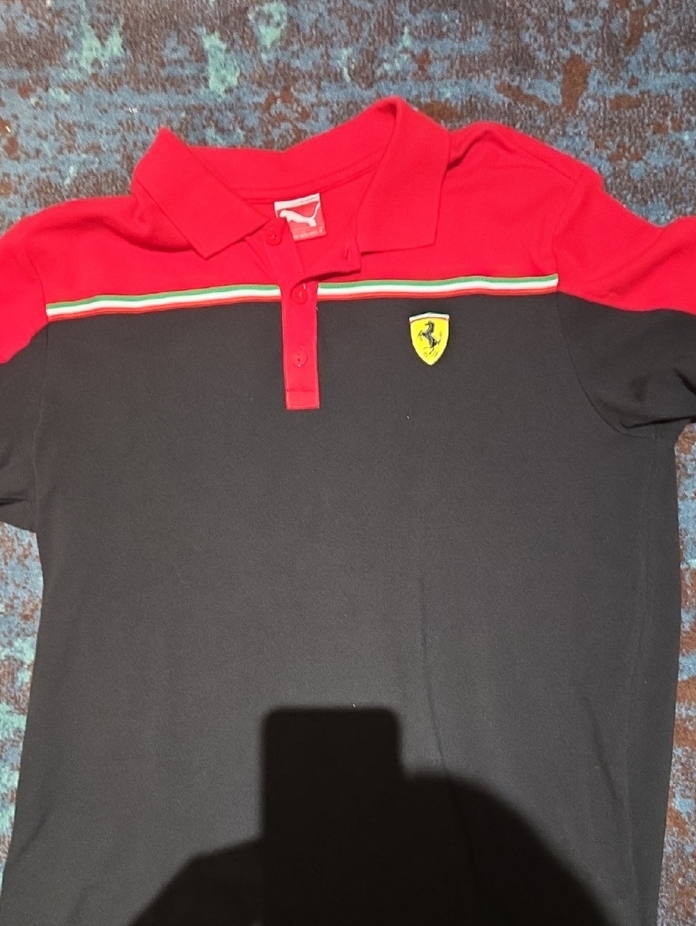 Ferrari Red and Black  Polo with Tricolor Stripe